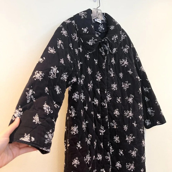 RIXO Cleo Quilted Black Floral Collared Bohemian Designer Longline Long Coat XL - Picture 5 of 11